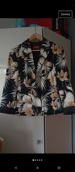 Śliczna bawełniana marynarka żakiet kwiaty czarno beżowy rozmiar L