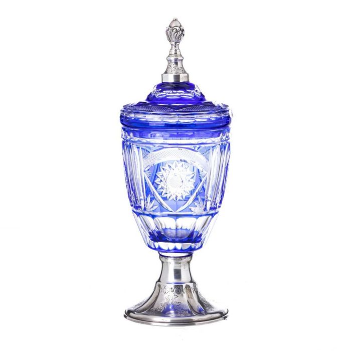 Conjunto para condimentos em vidro e prata