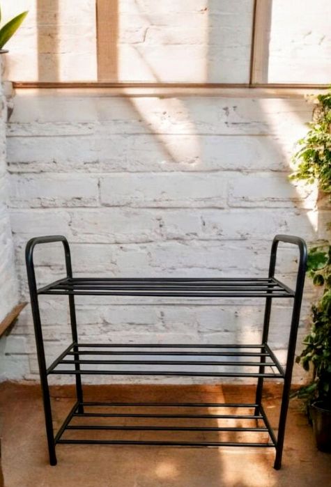 Regał na buty loft 3-poziomowy metalowy organizer czarny stojak LOFT