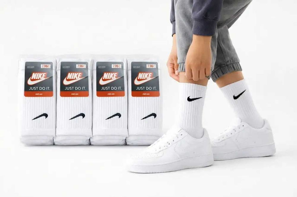 12 пар в упаковці, шкарпетки NIKE високі білі 36-39р.