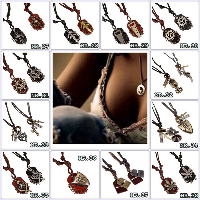 -45 % Naszyjniki Skórzane na rzemyku skórzanym styl VINTAGE 40 wzorów