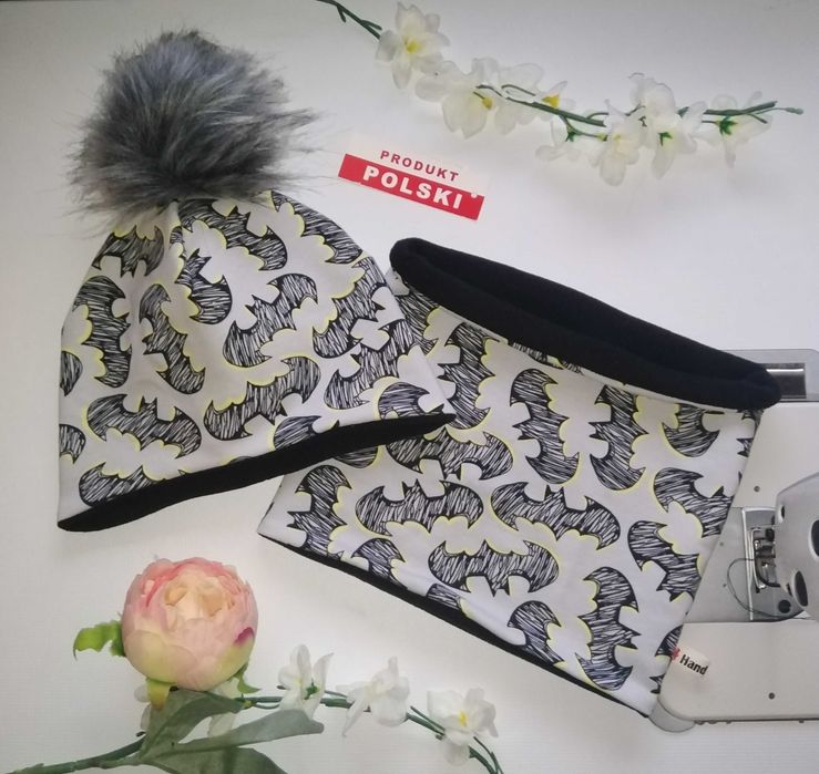 Komplet zimowy * czapka z pomponem + komin * Batman * Mickey  handmade