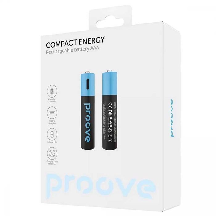 Батарейки AA акумуляторні з Type-C роз'ємом Proove 4100mAh Lithium-ion аккумулятор AAA с зарядкой от usb-c 2 штуки