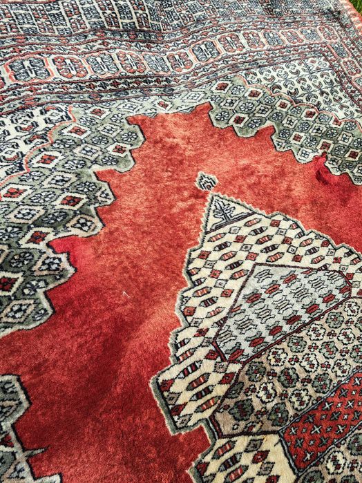 Dywan Buchara Pakistan bawełniano wełniany bordowy kaszmirowy medalion