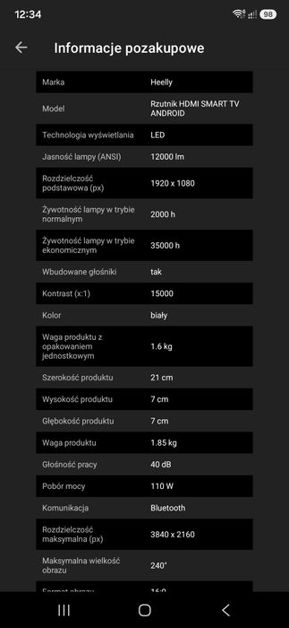 Projektor, Rzutnik HDMI SMART TV ANDROID