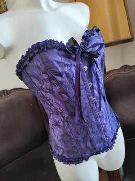 Żakardowy usztywniany wiązany gorset overbust falbanki goth lolita coquette gotycki cosplay vintage steampunk burlesque dark victorian romantic
