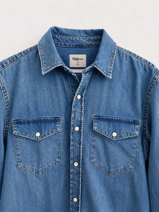 Gap 1969 Camisa Ganga Denim Slim Fit Azul Homem Tamanho M