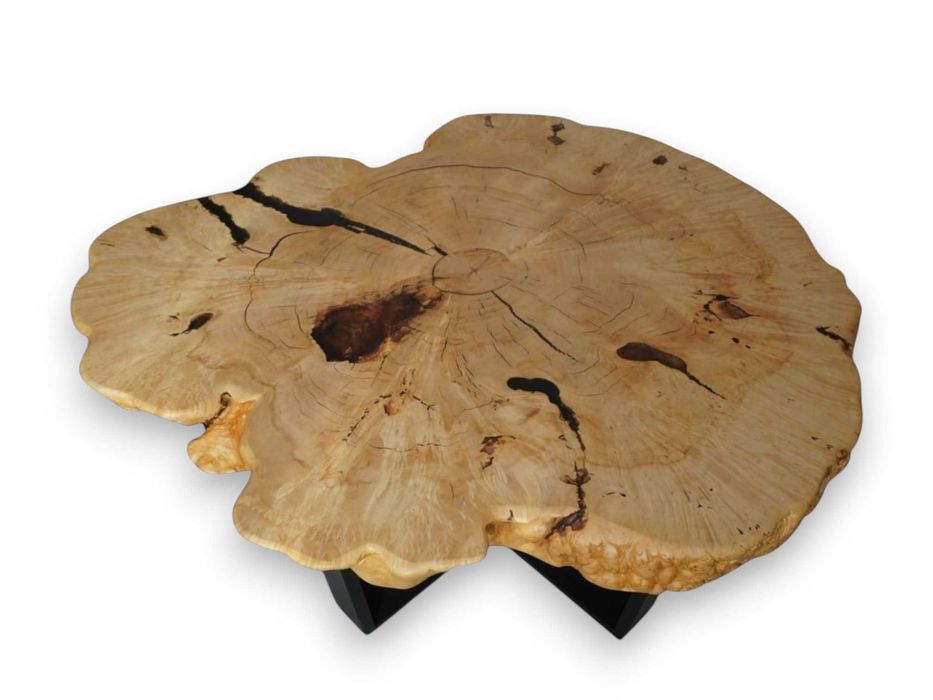 Stolik kawowy | plaster drewna | topola czeczot żywica | duży 96cm