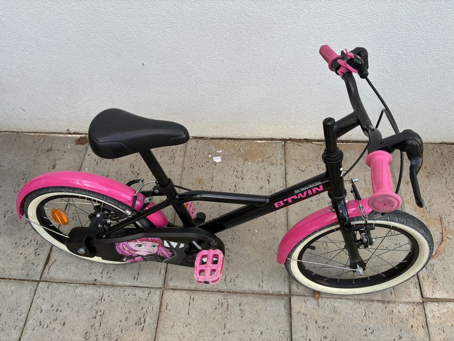 Bicicleta BTWIN rosa e preta roda 16”