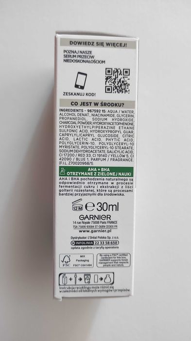 Serum do twarzy przeciw niedoskonałościom AHA+BHA+węgiel Garnier