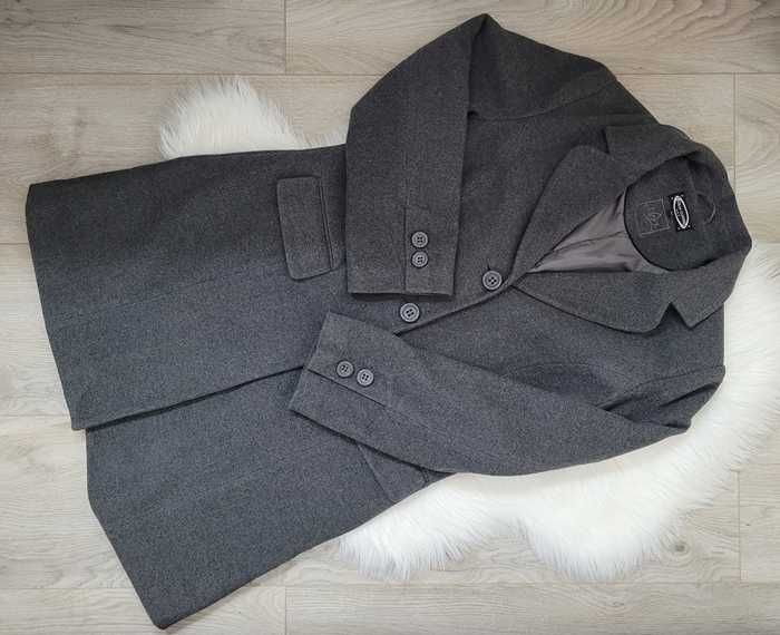 Szary (grafitowy), wełniany, klasyczny płaszcz, Cecilie Classics, 40-L