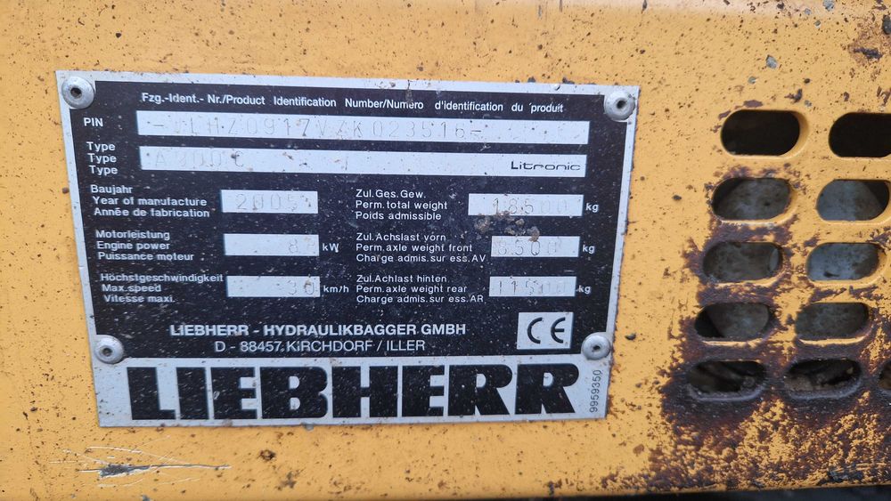 Koparka kołowa Liebherr A900C 2005, Podpory, Centralne smarowanie VAT