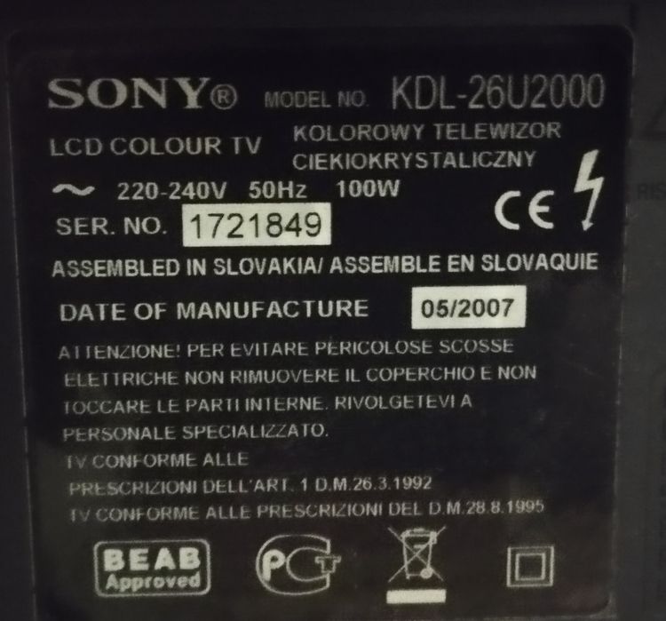 Lcd SONY KDL 26U2000