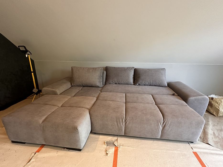 Nowy, szary, narożnik/kanapa z funkcją spania – nieużywana