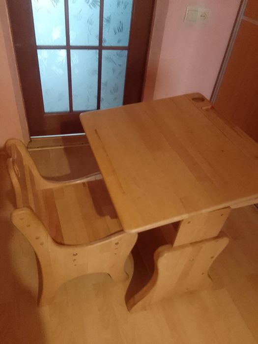 Парта для школи, парта з натурального дерева, стіл, стул комплект