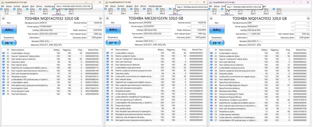 Dyski HDD różne pojemności 160GB - 1000GB