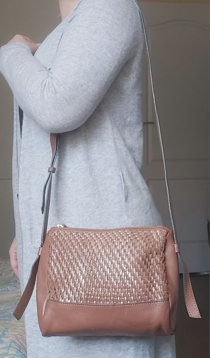 Next Leather skórzana brązowa torebka listonoszka crossbody skóra naturalna