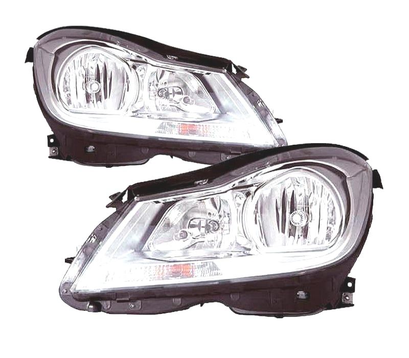 FARÓIS MERCEDES CLASSE C W204 11-14 FUNDO CROMADO