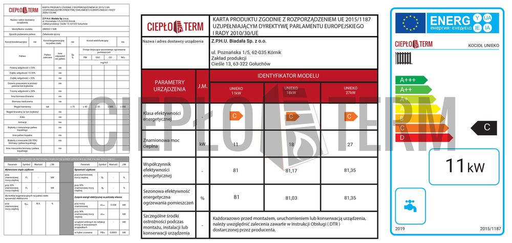 KOCIOŁ na DREWNO / WĘGIEL / CHRUST - piec, kotły 5 KLASA Unieko