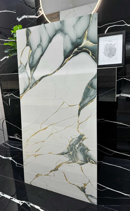 Gres polerowany 120x60 ZŁOTE REFLEKSY marmur Ice Blue WYSOKI POŁYSK