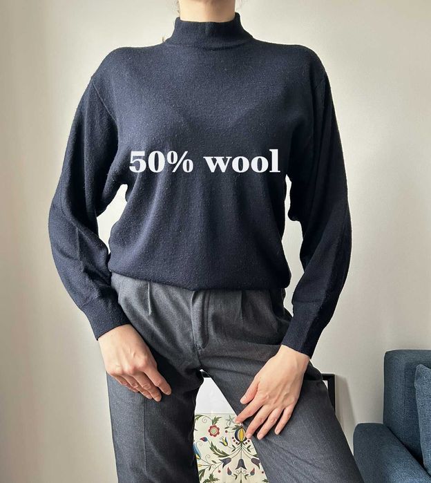 Wełniany granatowy sweter damski L Irene von Heyden