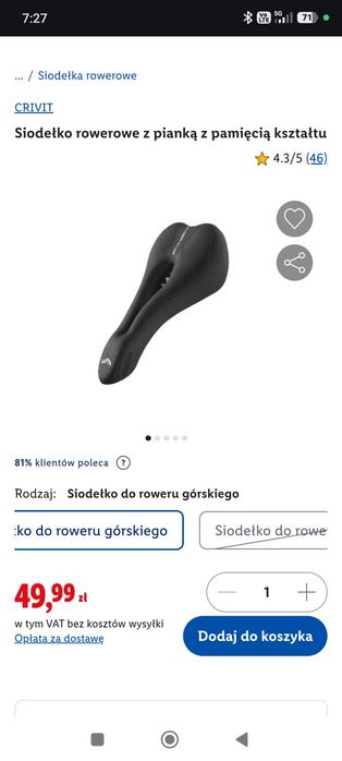 Siodełko rowerowe  MTB