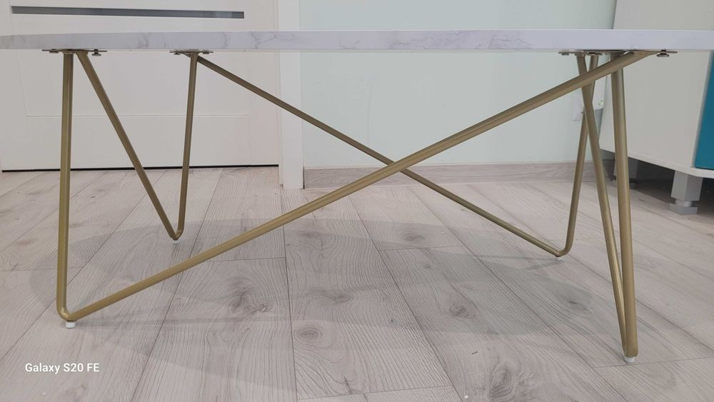 Stolik kawowy Getone,ława z efektem marmuru, 120x60x41cm białe złoto