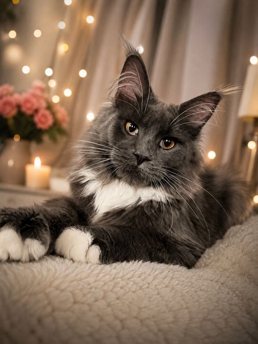 Мейн кун блакитний дим з білим.