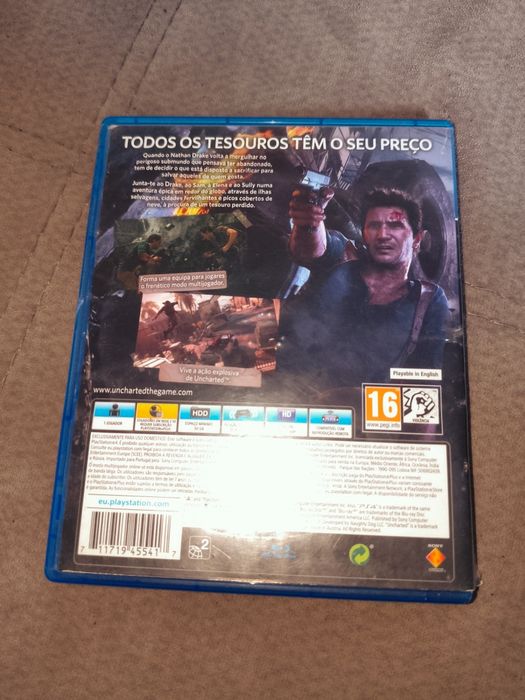 Uncharted 4 O Fim de um Ladrão em boas condições tirando a caixa que está um pouco rasgada de lado para, PlayStation 4