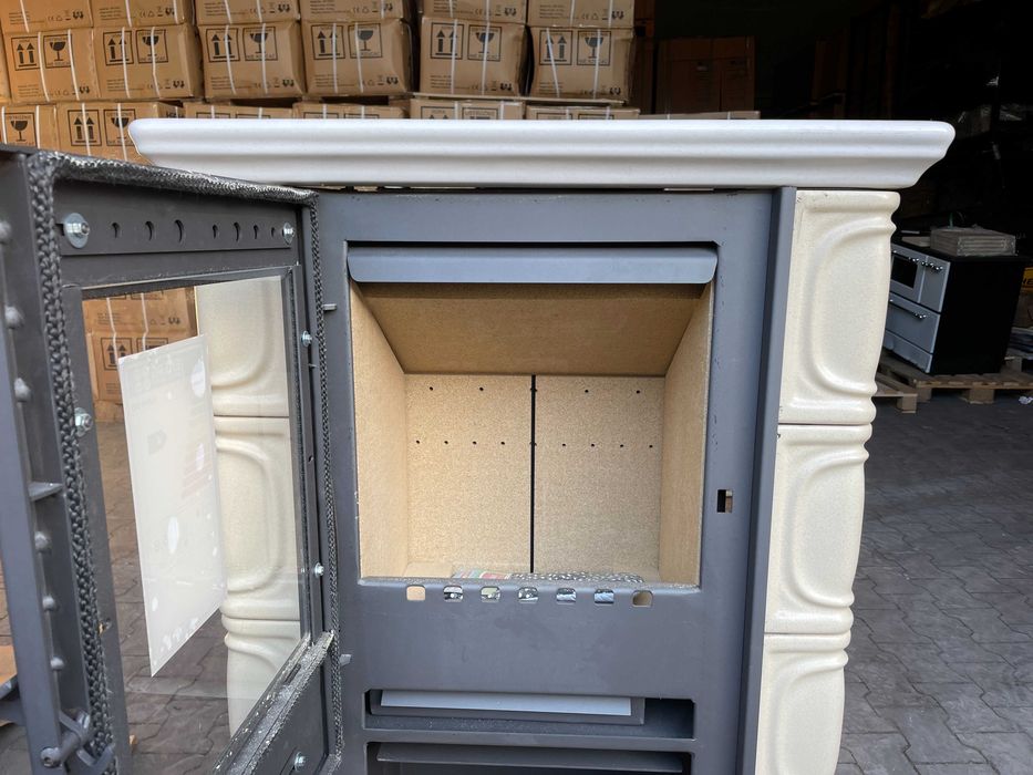 Piec kominek kaflowy koza ELDUR wkład kominkowy cappuccino/Ivory 10kw