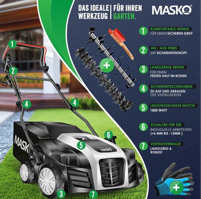 Elektryczny wertykulator 2w1 napowietrzacz trawy 1800W szer robocza 40