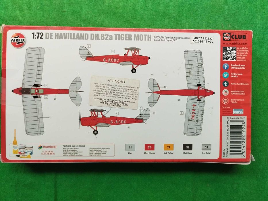 1/72 Airfix AX01024 de Havilland dH. 82 A Tiger Moth Mk.II kit modelismo FAP