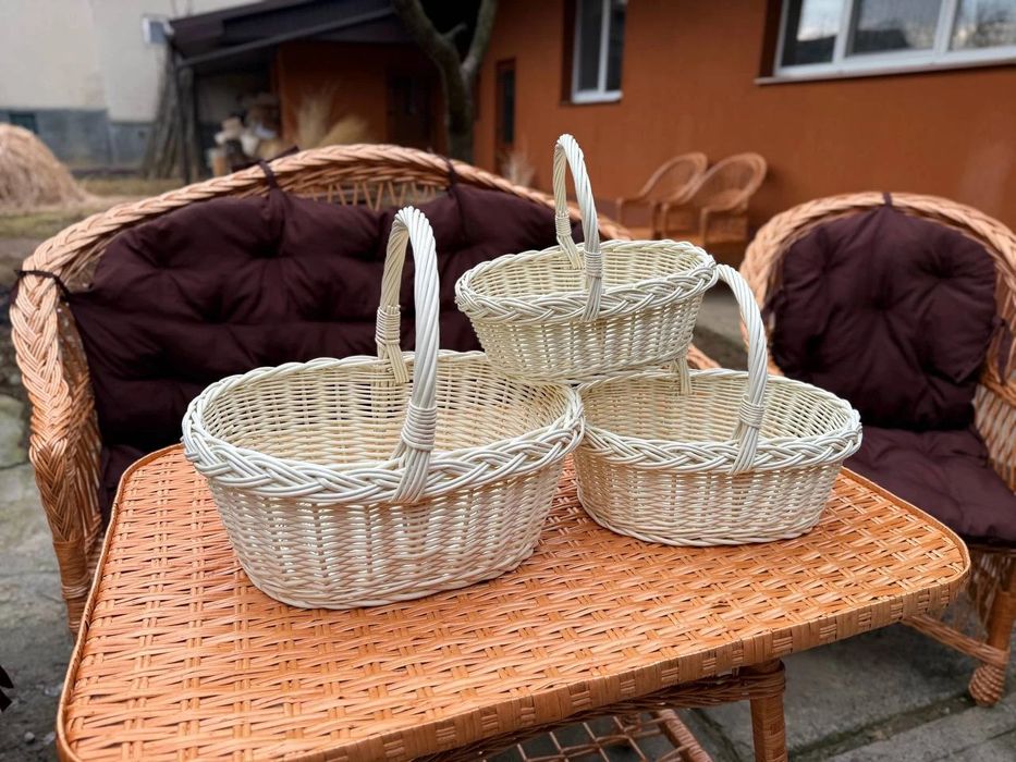 Набір кошиків Трійка 3 шт плетені з натуральної лози великодні кошики
