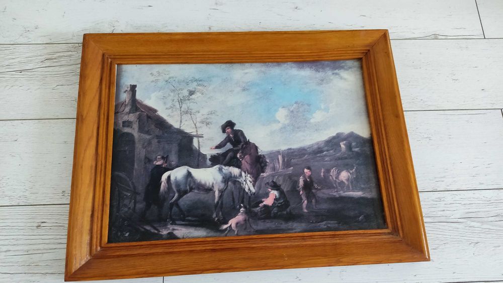 Reprodukcja obraz "Pojenie koni" August Querfurt, stara rama