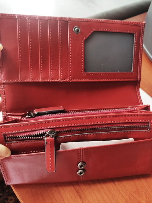 Кожаный женский Кошелек(гаманець). Красный (Коралловый)