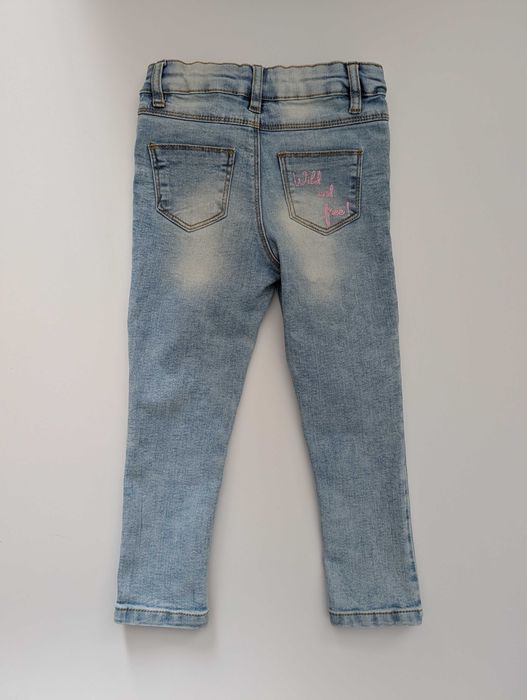 Spodnie jeansy Lindex r. 104 dziewczęce z haftem jednorożców regulacja