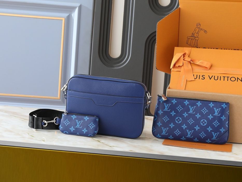 LOUIS VUITTON TRIO 3v1 messenger blue синяя мужская сумка кожаная
