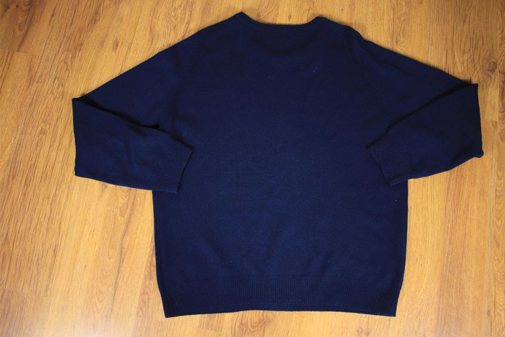 Sweter M&S r. XL granatowy okrągły dekolt wełniany męski
