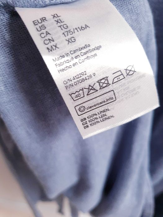 Niebieska lniana bluzka wiązana 100% len 42 44 oversize pudełkowa
