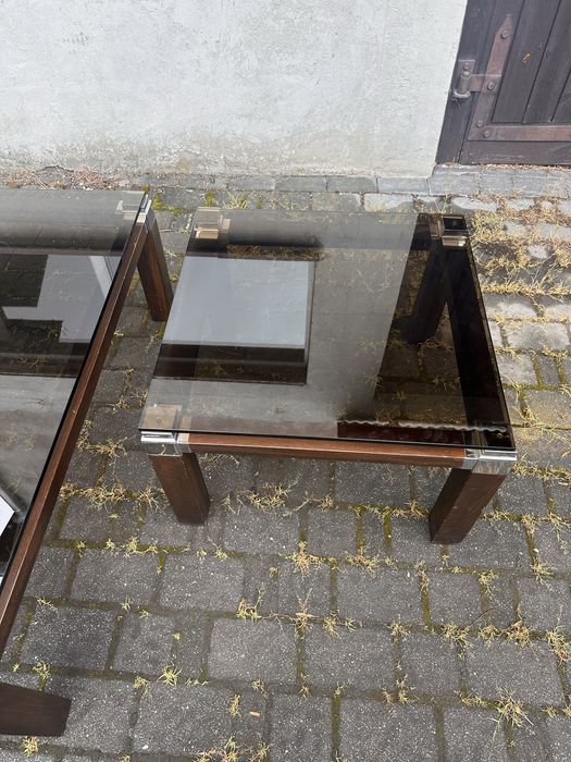Para stolikow kawowych ze szklanym blatem w stylu Pierre Vandel