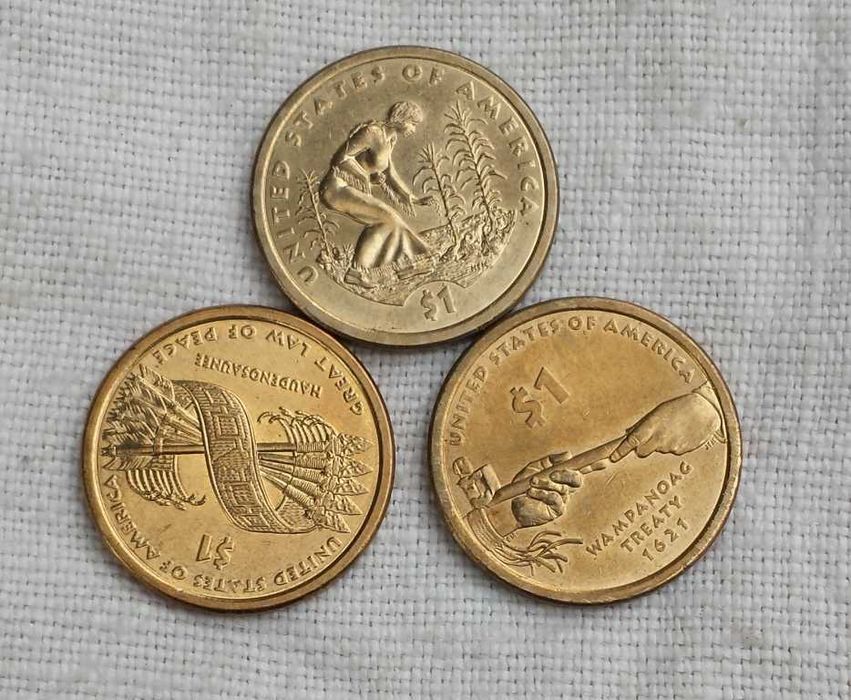 доллар США Сакагавея.Коренные Американцы.Сестры,Трубка Мира, Стрелы