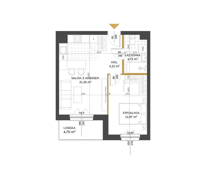 2-pokojowe mieszkanie 42 m² Bezpośrednio - lok. 45 - Widok 6