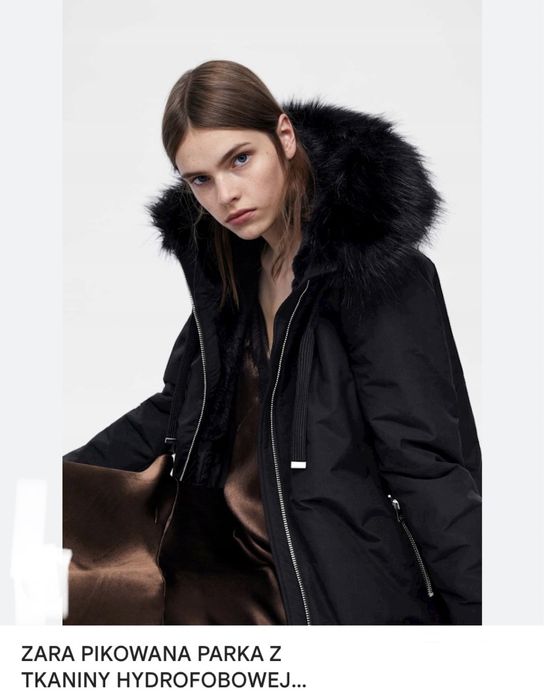 Piękny zimowy płaszcz Zara, ciepła czarna damska parka
