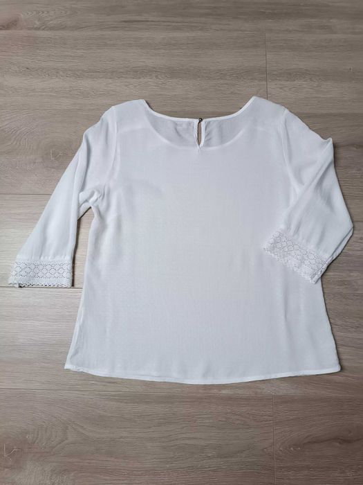 Bluzka retro boho biała rękaw 3/4 wiskoza koronka 'Multiblu' 36