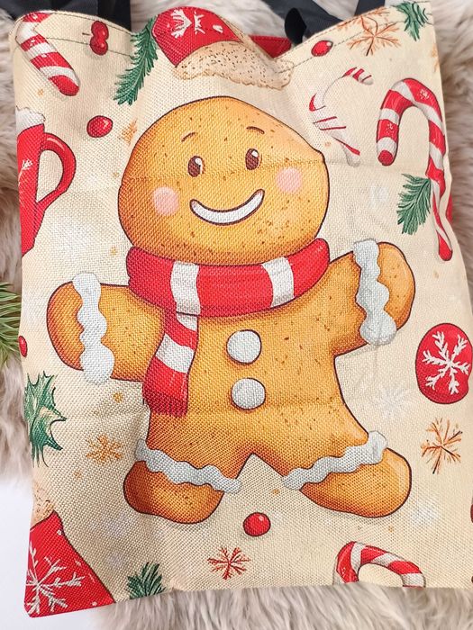 Nowa beżowa brązowa torba na zakupy duża ciasteczko świąteczne