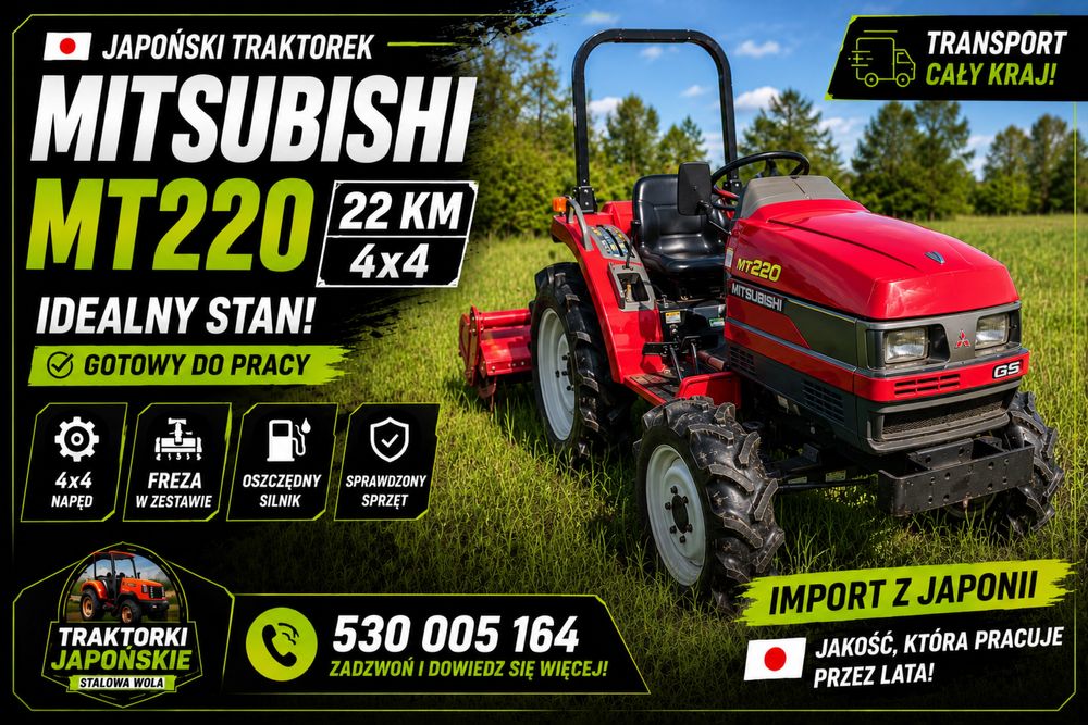 Mini Traktorek Japonski Mitsubishi MT 220 +glebogryzarka 4x4 Transport