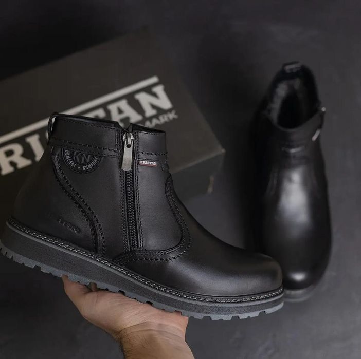 Зимние ботинки Kristan мужские кожаные черные, мужская зимняя обувь