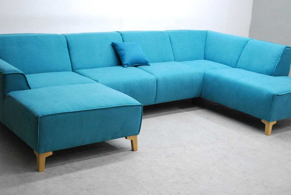 RCR Nowy Wielki narożnik U , rogówka, kanapa niebieska tkanina