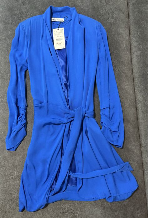 Сукня піджак блейзер жакет Zara синій плаття синє з поясом