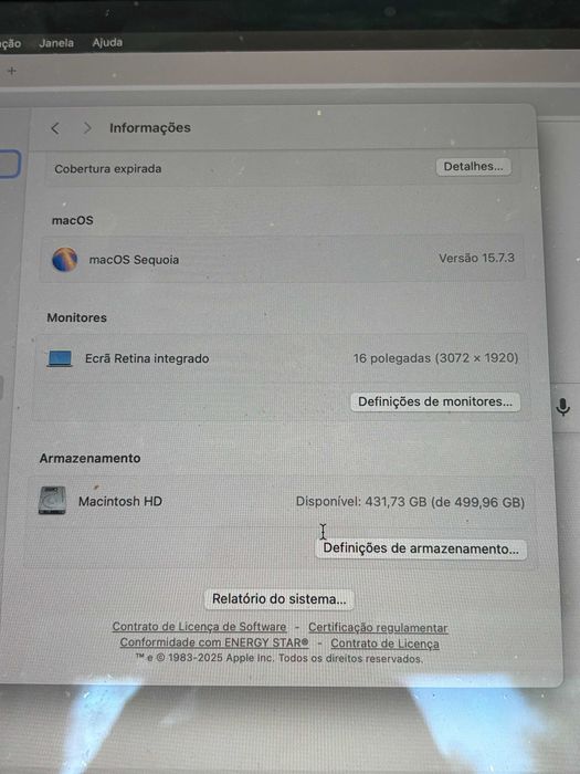 Macbook Pro 16" 2019 RAM 16GB Disco 500GB